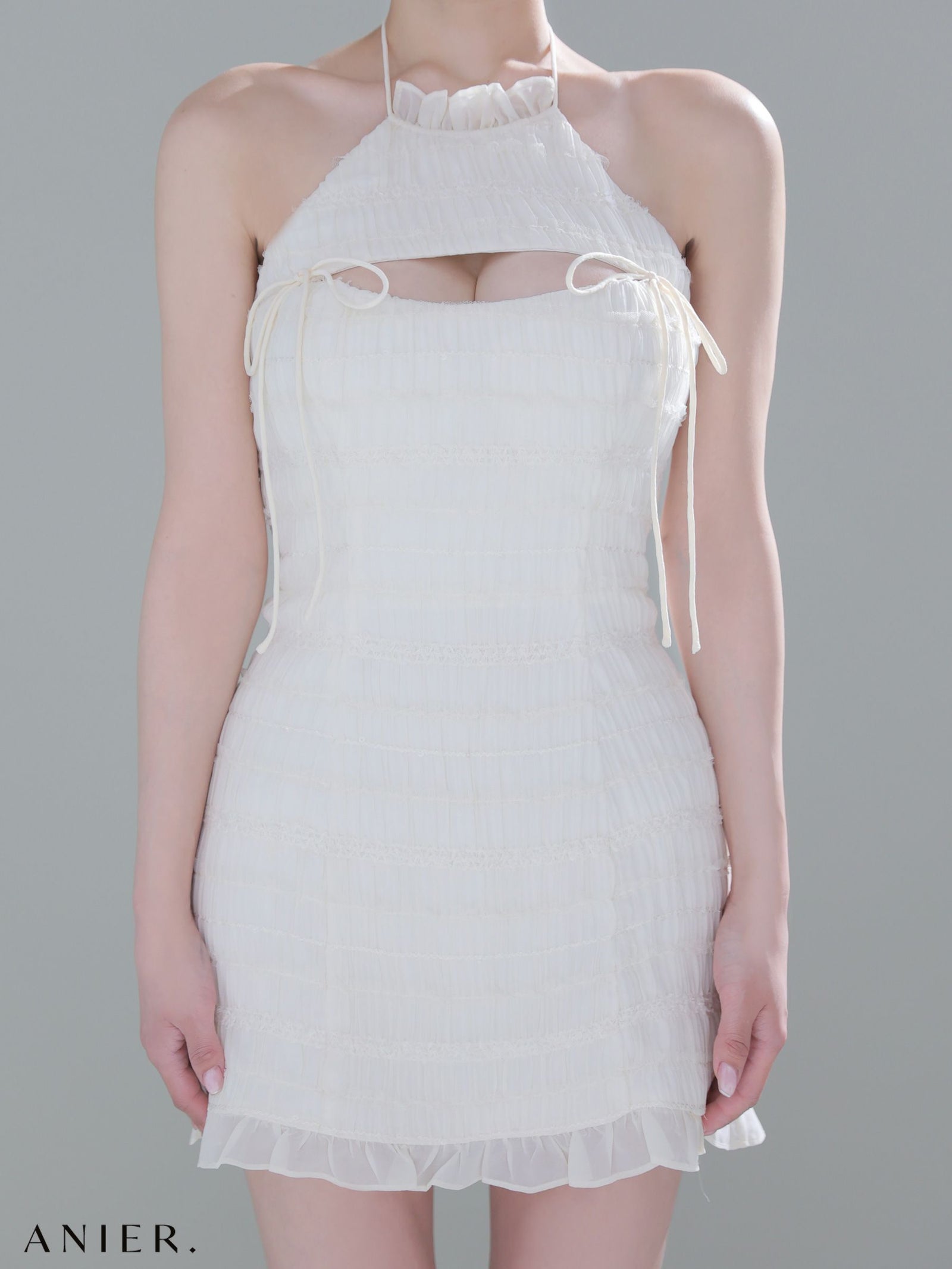 ROBE de FLEURS anier.ROBE ローブドフルール アニエルローブ 【XSサイズあり】Chiffon amesuri bust cutout tight mini dress シフォンアメスリカットアウトミニドレス fm-anier4061