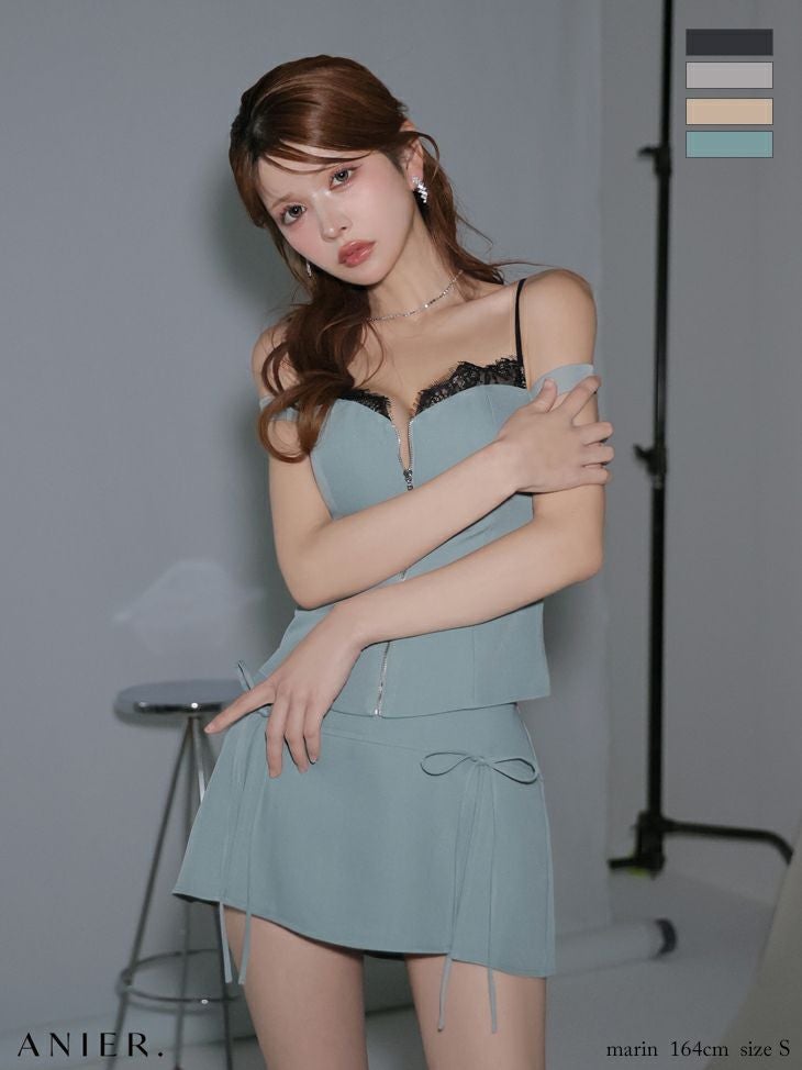 ROBE de FLEURS anier.ROBE ローブドフルール アニエルローブ 【XSサイズあり】Bust lace layered two-piece mini dress バストレースレイヤードセットアップミニドレス fm-anier4060