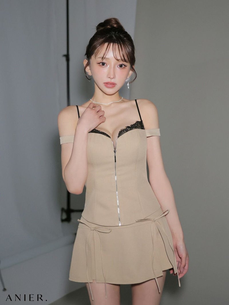 ROBE de FLEURS anier.ROBE ローブドフルール アニエルローブ 【XSサイズあり】Bust lace layered two-piece mini dress バストレースレイヤードセットアップミニドレス fm-anier4060