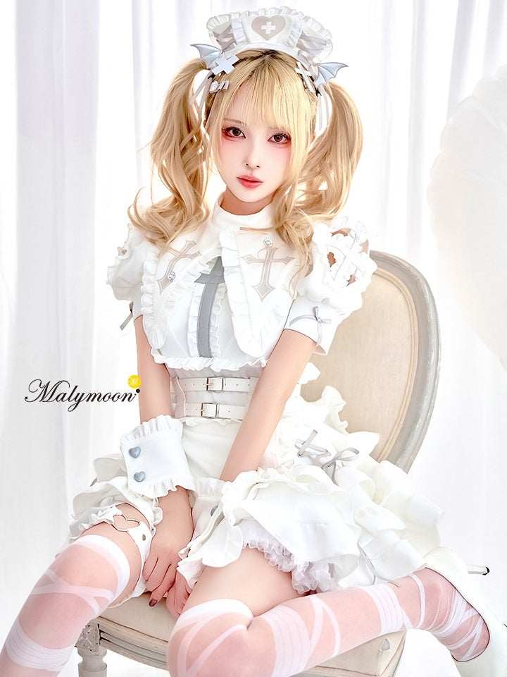 【8点セット】Malymoon マリームーン シルキークロスエッジヴァンパイアナース [ブラック/ホワイト] mlcs25202