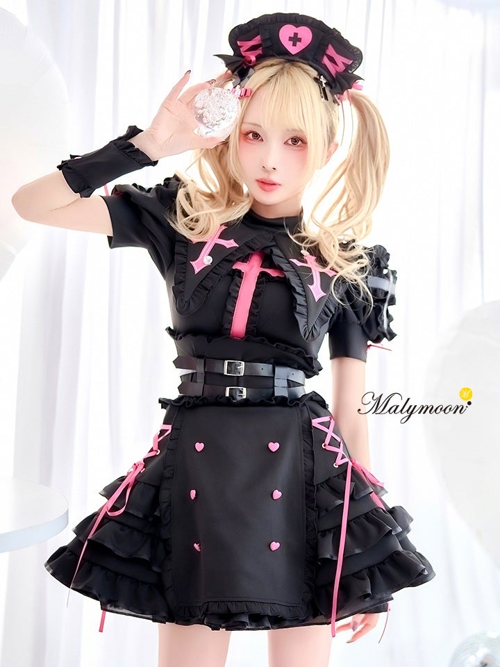 【8点セット】Malymoon マリームーン シルキークロスエッジヴァンパイアナース [ブラック/ホワイト] mlcs25202