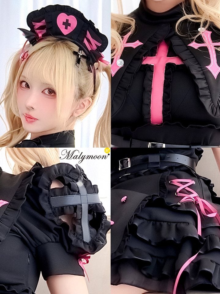 【8点セット】Malymoon マリームーン シルキークロスエッジヴァンパイアナース [ブラック/ホワイト] mlcs25202