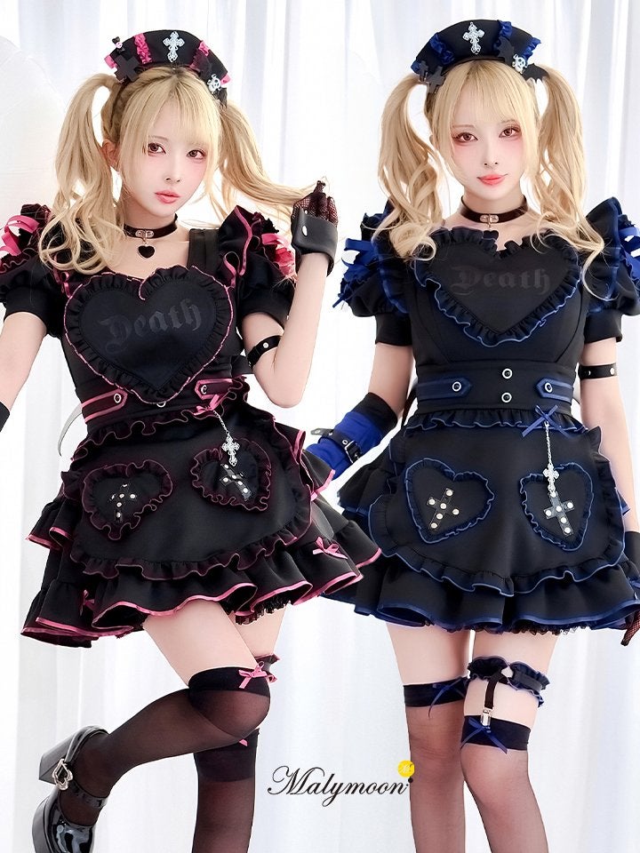【14点セット】Malymoon マリームーン ハートヴァンパイアナース [ブラック×ピンク/ブラック×ブルー] mlcs25207