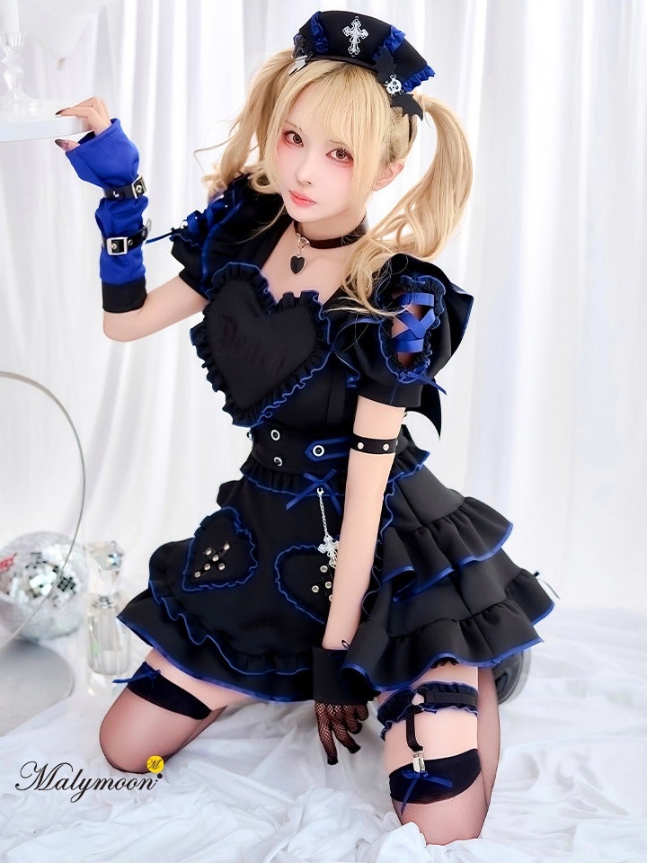 【14点セット】Malymoon マリームーン ハートヴァンパイアナース [ブラック×ピンク/ブラック×ブルー] mlcs25207