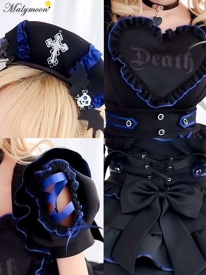 【14点セット】Malymoon マリームーン ハートヴァンパイアナース [ブラック×ピンク/ブラック×ブルー] mlcs25207