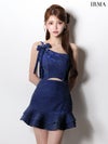 IRMA イルマ ワンショル/リボン/ビジュー/カットアウト/フリル/セミフレア/ミニドレス ir61021-c