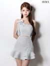 IRMA イルマ ワンショル/リボン/ビジュー/カットアウト/フリル/セミフレア/ミニドレス ir61021-c