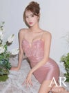 AngelR エンジェルアール Vカットフロントフラワーデザインベアトップ2wayビジューパールフリルタイトミニドレス ar26210