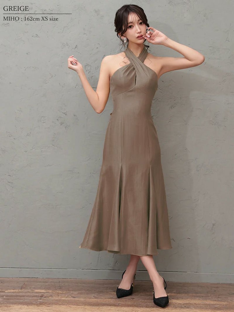 Veautt ヴュート フロントクロスデザインバックオープンリボンマーメードフレアミディアムロングドレス vt082606