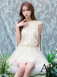 AngelR エンジェルアール ネックリボンフラワーシフォンフレアマイクロミニドレス ar26810-ks