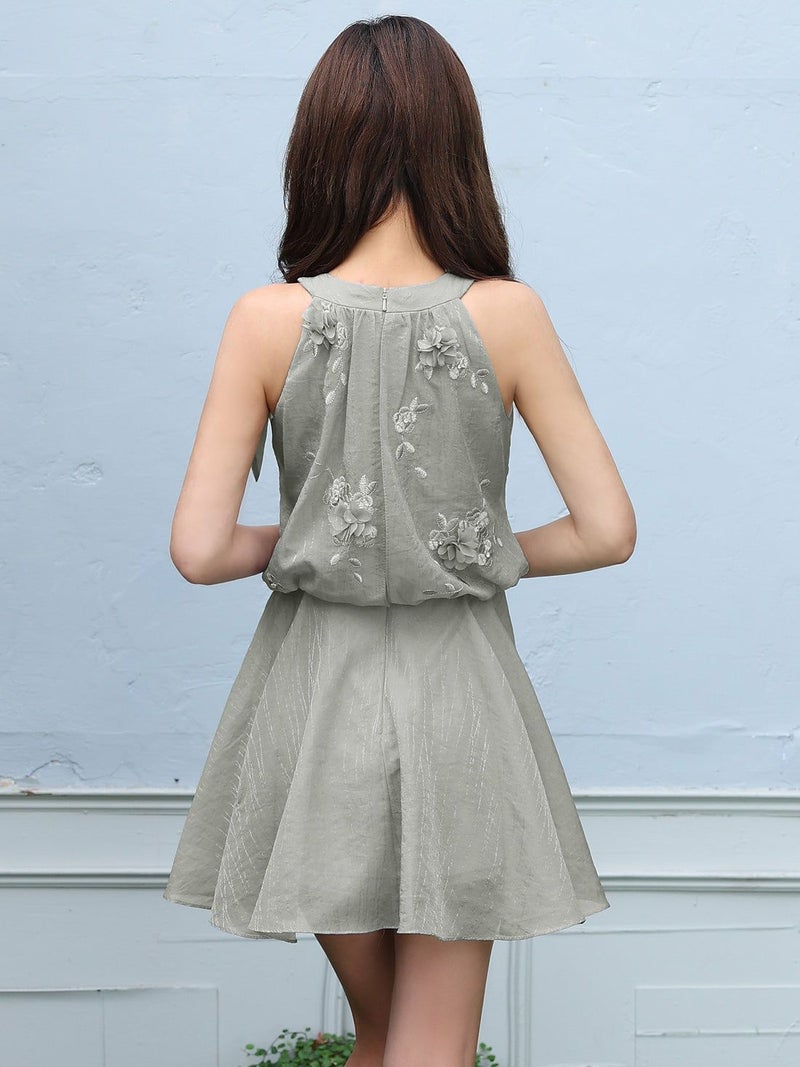 AngelR エンジェルアール ネックリボンフラワーシフォンフレアマイクロミニドレス ar26810-ks