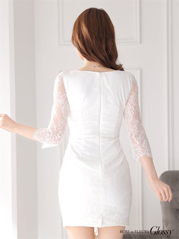 【ROBE de FLEURS SALE】Glossy ローブドフルールグロッシー 【XSサイズあり】【ストレッチあり】バストビジュー×レース袖ありタイトミニキャバドレス gl2826-s26