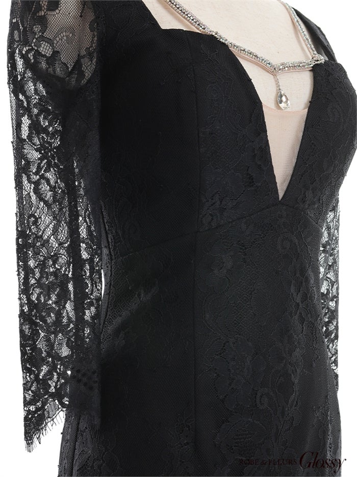 【ROBE de FLEURS SALE】Glossy ローブドフルールグロッシー 【XSサイズあり】【ストレッチあり】バストビジュー×レース袖ありタイトミニキャバドレス gl2826-s26