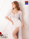 【ROBE de FLEURS SALE】Glossy ローブドフルールグロッシー 【Lサイズあり】ウエストビジューｘレース袖ロングキャバドレス gl3111-s26