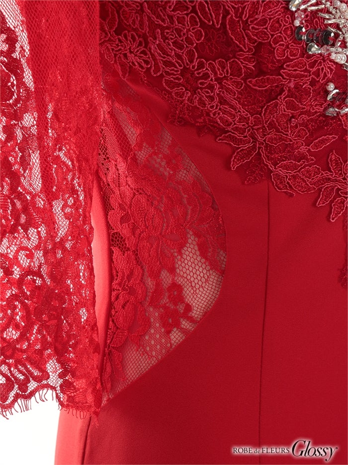 【ROBE de FLEURS SALE】Glossy ローブドフルールグロッシー 【Lサイズあり】ウエストビジューｘレース袖ロングキャバドレス gl3111-s26