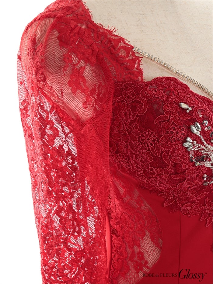 【ROBE de FLEURS SALE】Glossy ローブドフルールグロッシー 【Lサイズあり】ウエストビジューｘレース袖ロングキャバドレス gl3111-s26