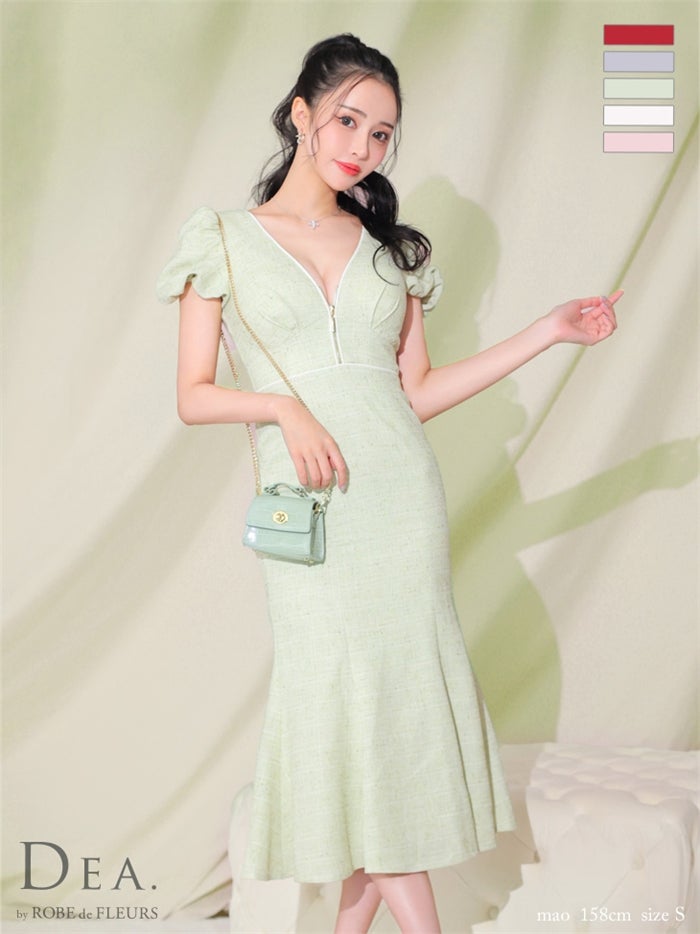 【ROBE de FLEURS SALE】DEA. ディア バイ ローブドフルール フロントジッパーパフスリーブロングキャバドレス de2888-s26