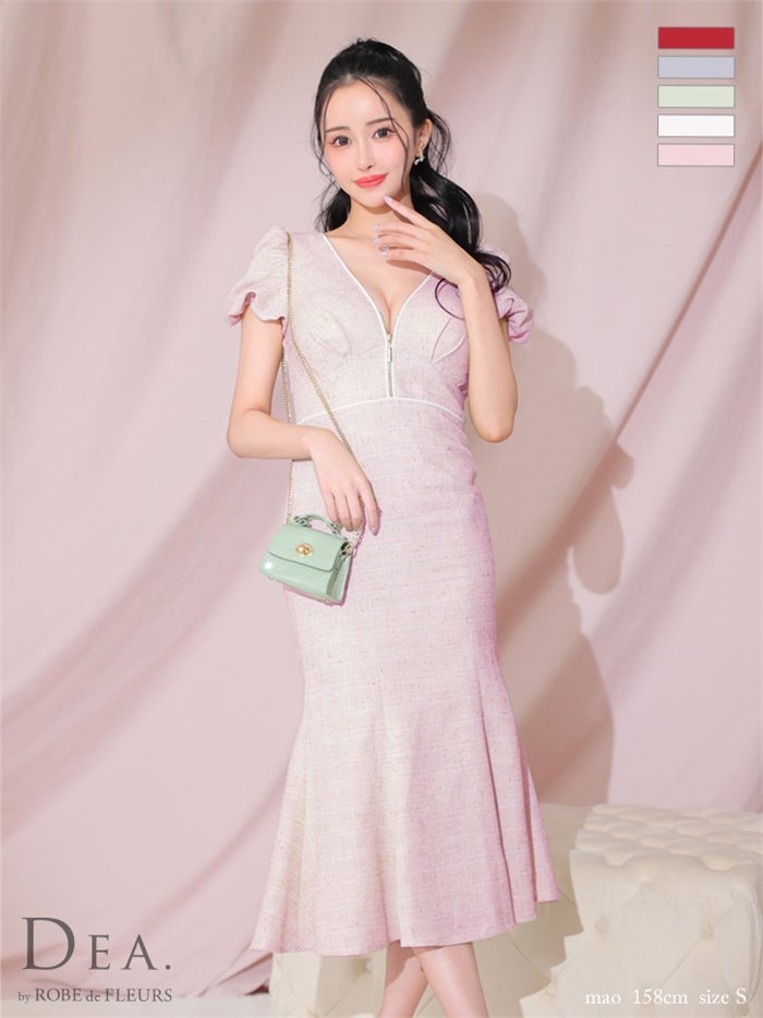 【ROBE de FLEURS SALE】DEA. ディア バイ ローブドフルール フロントジッパーパフスリーブロングキャバドレス de2888-s26