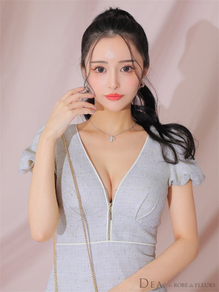 【ROBE de FLEURS SALE】DEA. ディア バイ ローブドフルール フロントジッパーパフスリーブロングキャバドレス de2888-s26