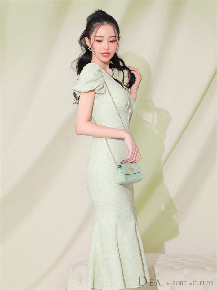 【ROBE de FLEURS SALE】DEA. ディア バイ ローブドフルール フロントジッパーパフスリーブロングキャバドレス de2888-s26
