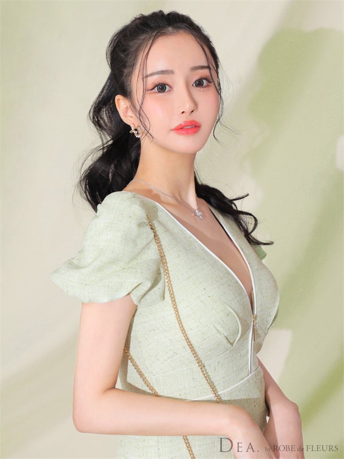 【ROBE de FLEURS SALE】DEA. ディア バイ ローブドフルール フロントジッパーパフスリーブロングキャバドレス de2888-s26
