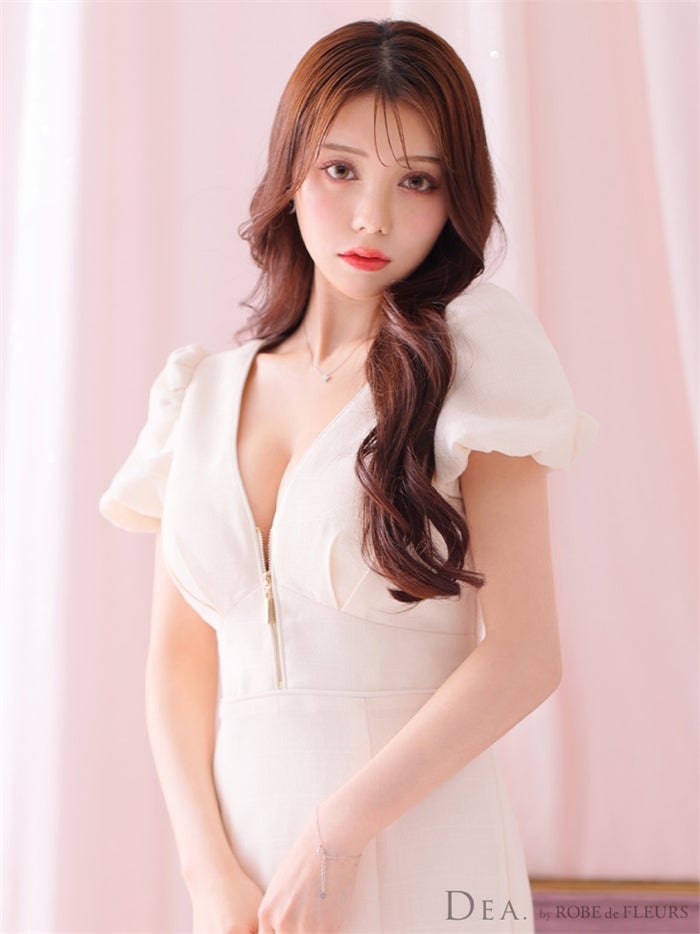 【ROBE de FLEURS SALE】DEA. ディア バイ ローブドフルール フロントジッパーパフスリーブロングキャバドレス de2888-s26