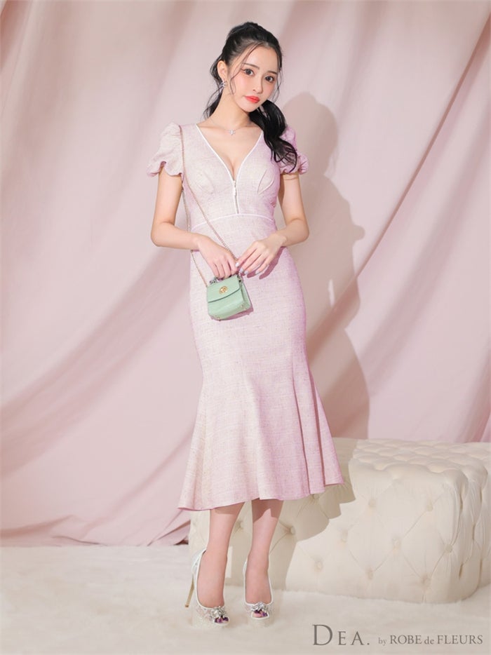 【ROBE de FLEURS SALE】DEA. ディア バイ ローブドフルール フロントジッパーパフスリーブロングキャバドレス de2888-s26
