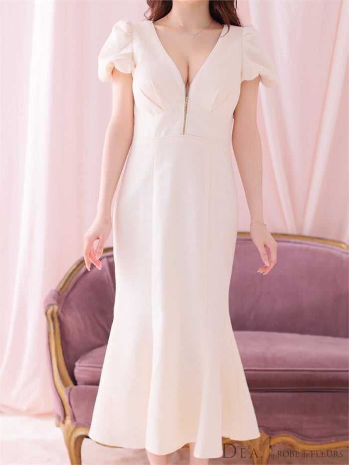【ROBE de FLEURS SALE】DEA. ディア バイ ローブドフルール フロントジッパーパフスリーブロングキャバドレス de2888-s26