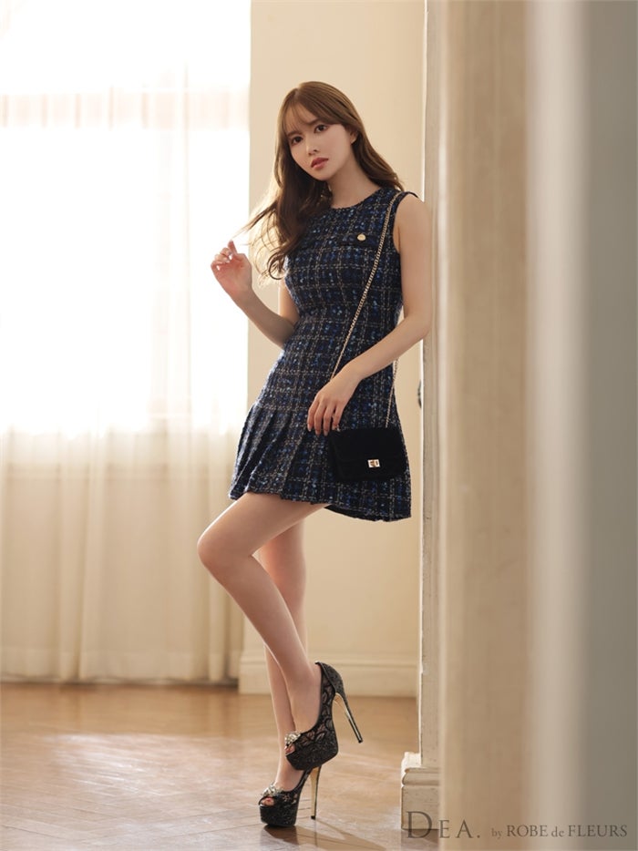 【ROBE de FLEURS SALE】DEA. ディア バイ ローブドフルール ラメツイード×プリーツミニキャバドレス de2940-s26