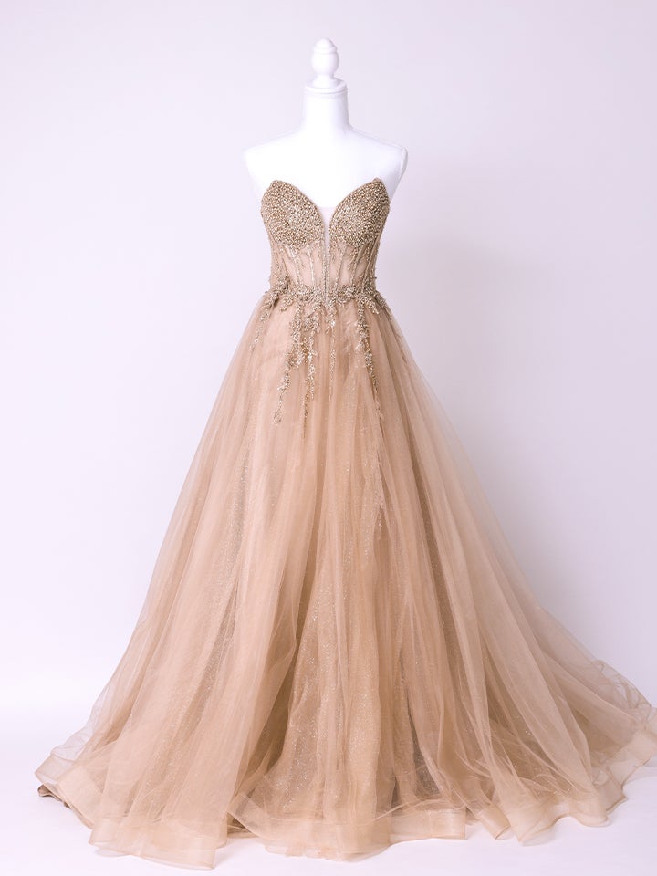 vanityME.couture.バニティーミークチュール バストパール 刺繍レース Vカット バースデードレス インポート シンデレラ ロングドレス モカゴールド vctr-l-2431-3