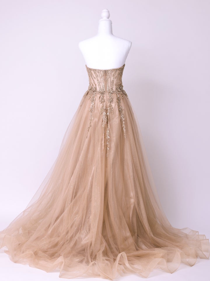 vanityME.couture.バニティーミークチュール バストパール 刺繍レース Vカット バースデードレス インポート シンデレラ ロングドレス モカゴールド vctr-l-2431-3