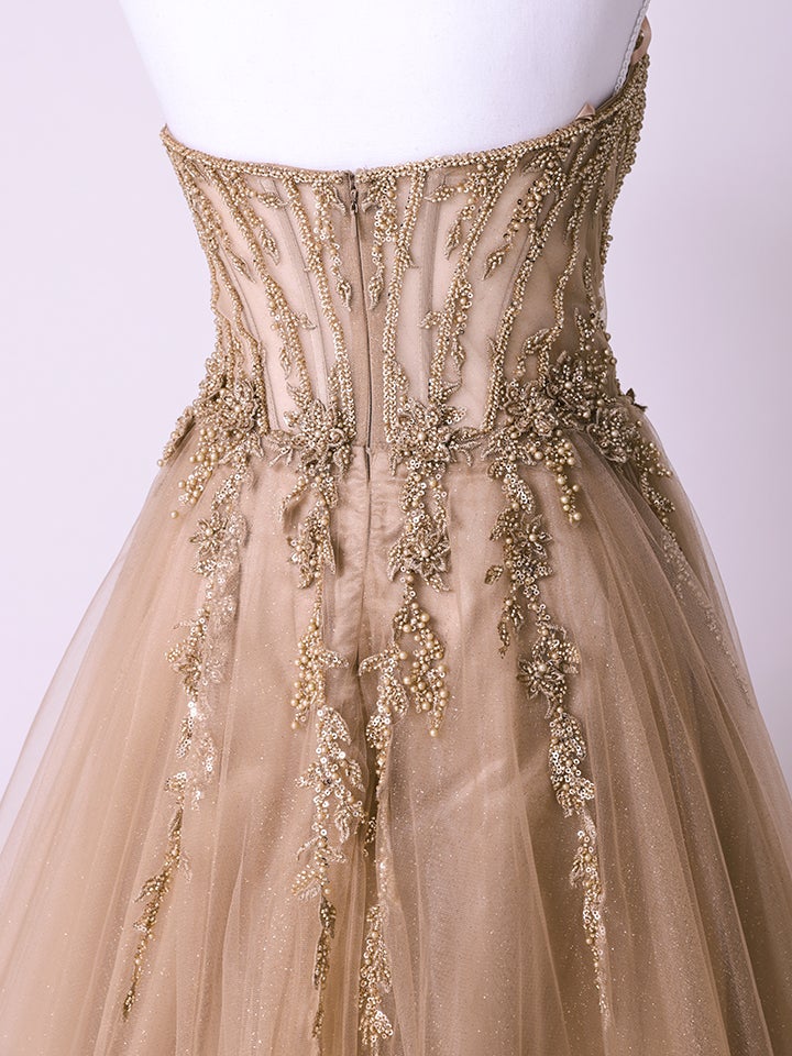 vanityME.couture.バニティーミークチュール バストパール 刺繍レース Vカット バースデードレス インポート シンデレラ ロングドレス モカゴールド vctr-l-2431-3