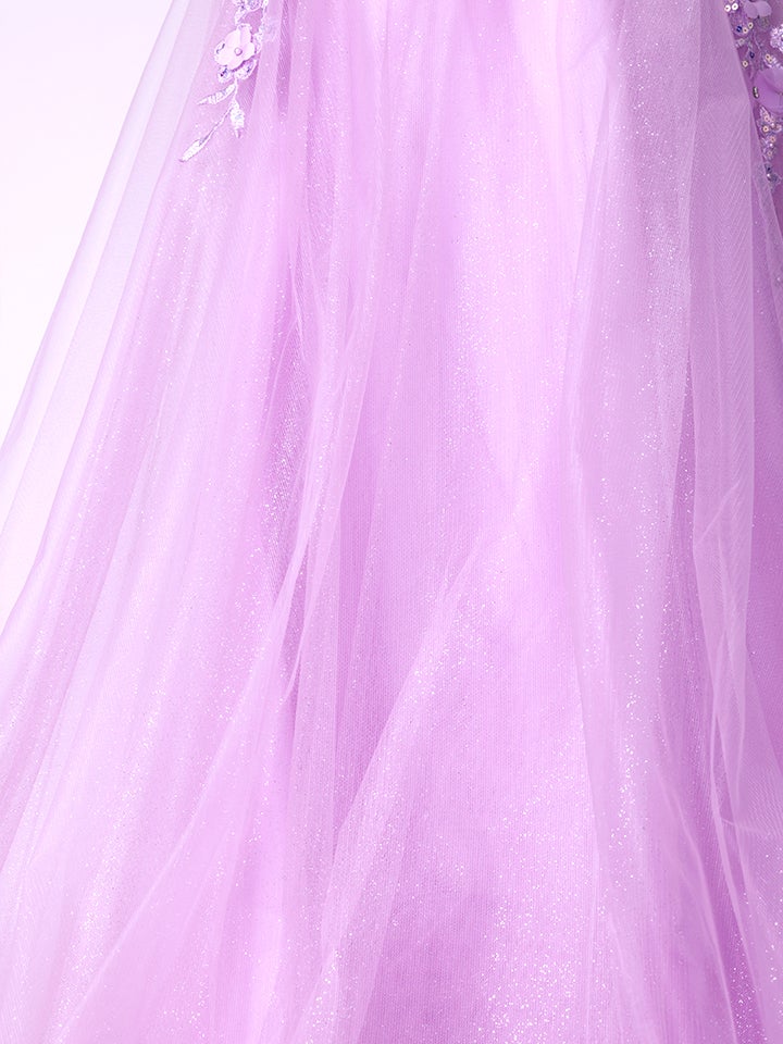 vanityME.couture. バニティーミークチュール パフスリーブ フラワー×バタフライモチーフ スパンコール刺繍 プリンセス 姫 ロングドレス バースデードレス ラベンダー vctr-l-a1108-1