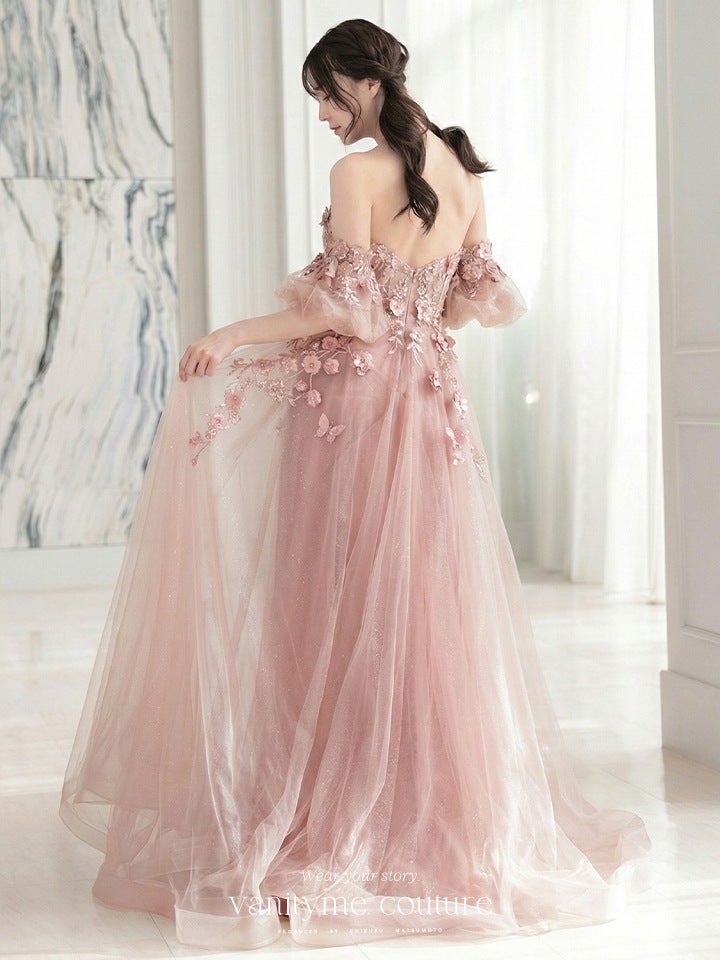 vanityME.couture. バニティーミークチュール パフスリーブ フラワー×バタフライモチーフ スパンコール刺繍 プリンセス 姫 ロングドレス バースデードレス ティーローズ vctr-l-a1108-2