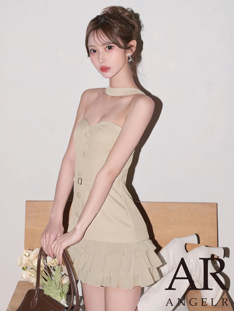AngelR エンジェルアール ベアトップチョーカーデザインボタンウエストベルトフリルフレアマイクロミニドレス ar26208-ks