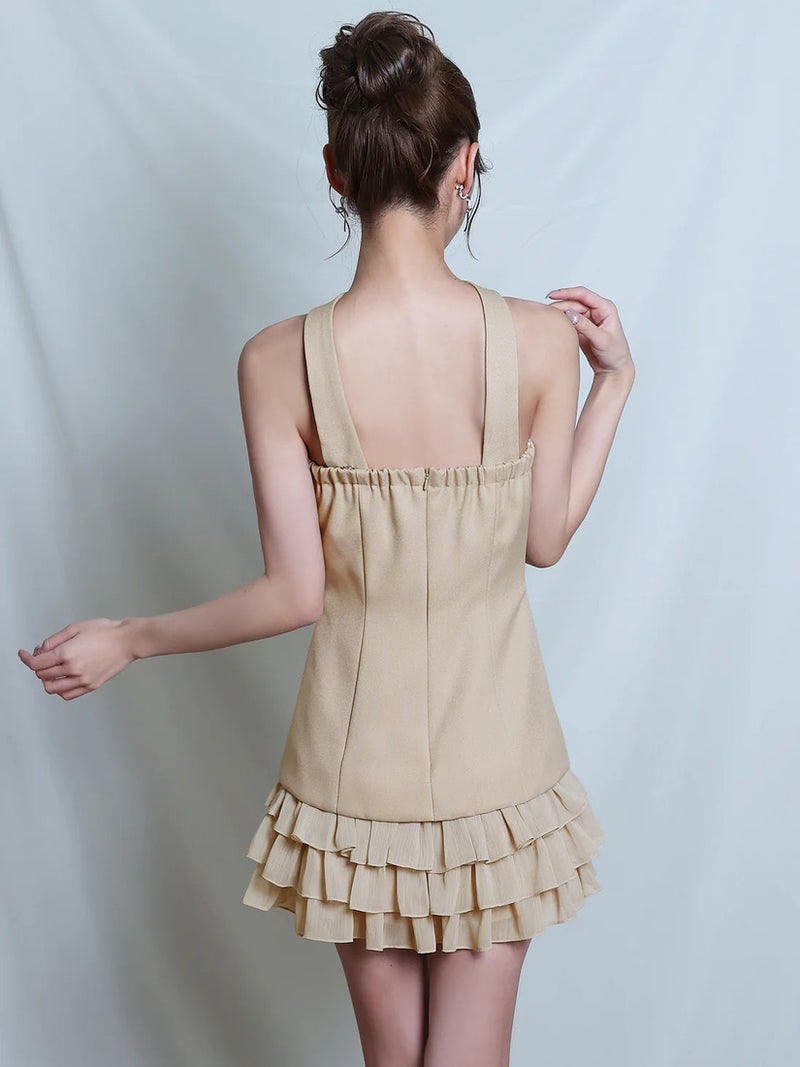 AngelR エンジェルアール ベアトップチョーカーデザインボタンウエストベルトフリルフレアマイクロミニドレス ar26208-ks