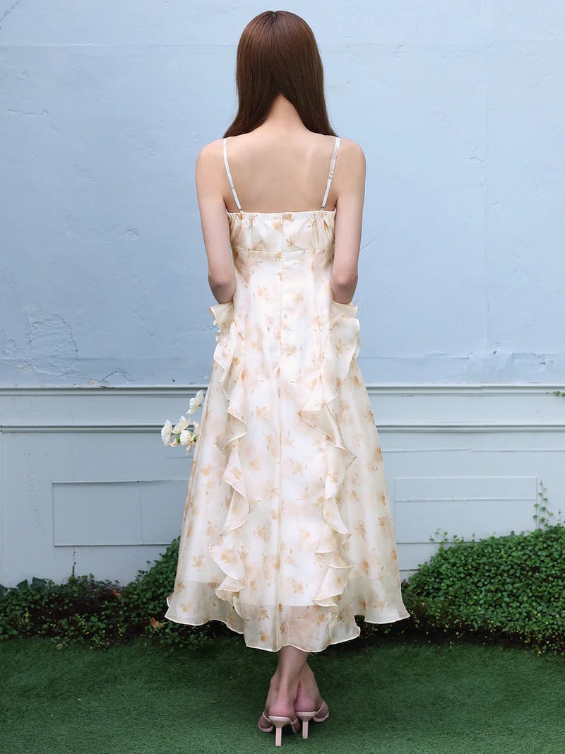 AngelR エンジェルアール フラワーデザインバストリボンフリルフレアシフォンミモレ丈ロングドレス ar26312-ks