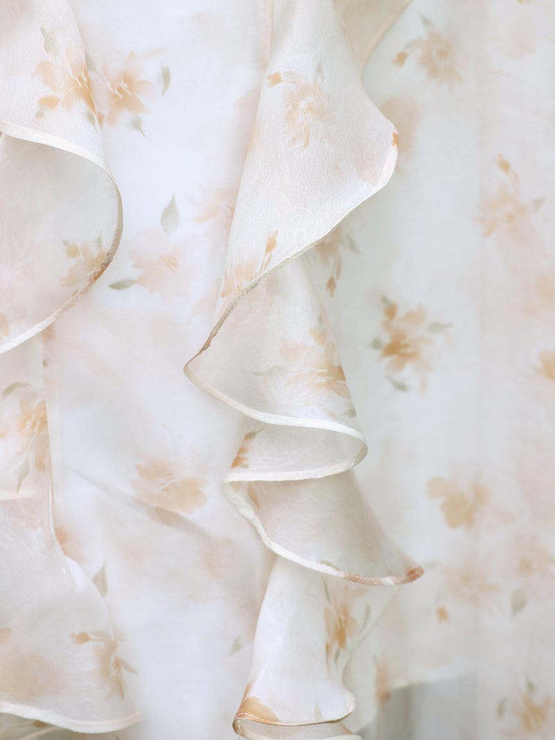 AngelR エンジェルアール フラワーデザインバストリボンフリルフレアシフォンミモレ丈ロングドレス ar26312-ks