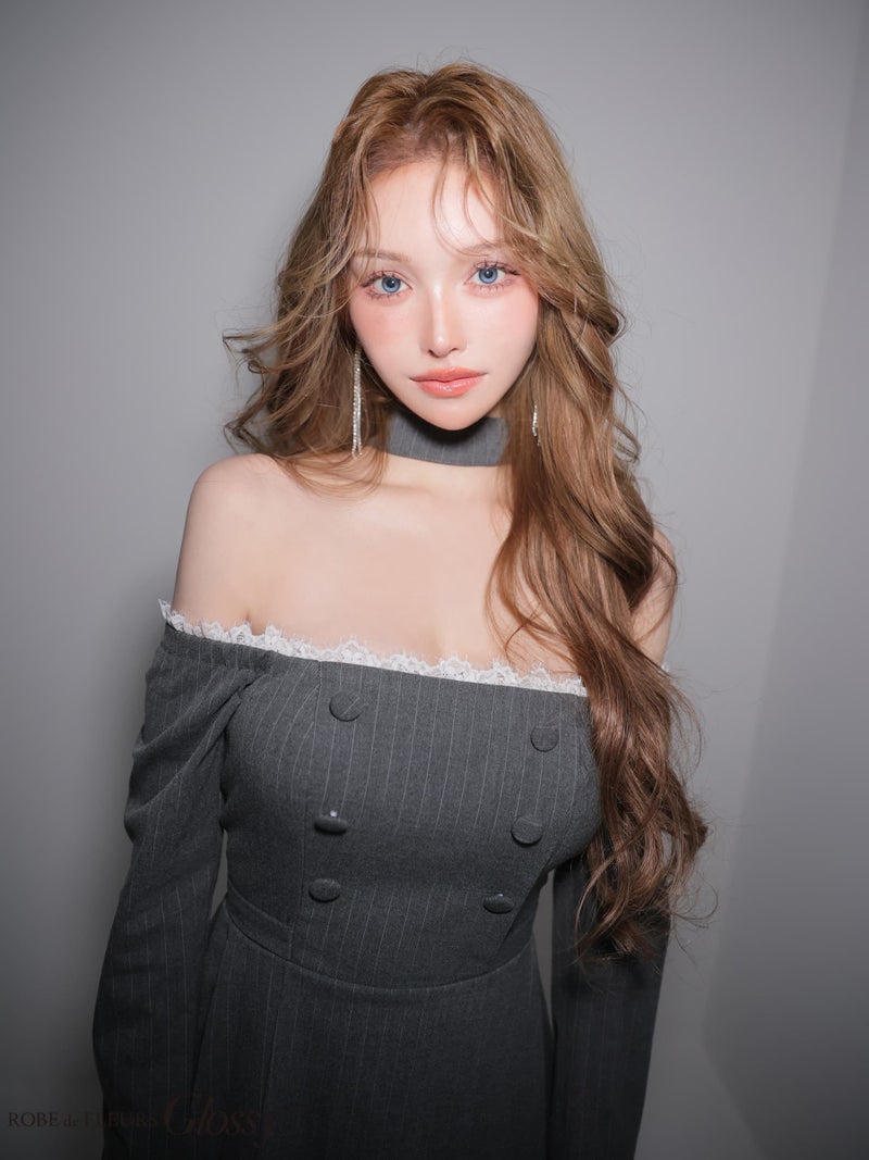 Glossy ローブドフルールグロッシー 【XSサイズあり】ダブルボタンストライプフレアミニキャバドレス gl4800-c