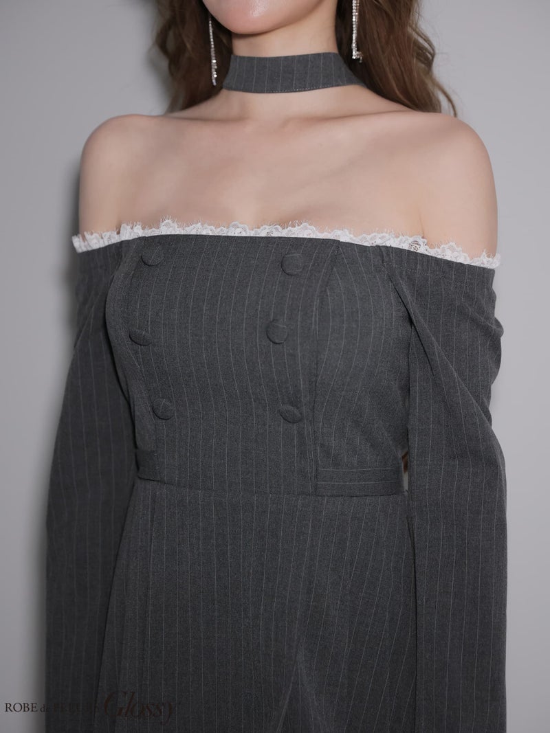 Glossy ローブドフルールグロッシー 【XSサイズあり】ダブルボタンストライプフレアミニキャバドレス gl4800-c