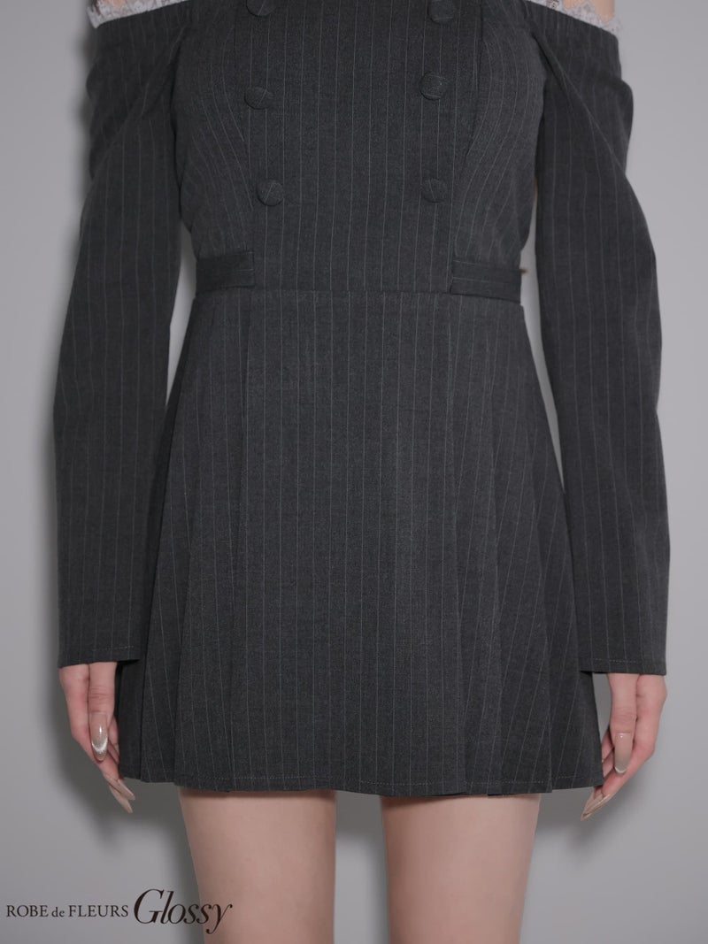 Glossy ローブドフルールグロッシー 【XSサイズあり】ダブルボタンストライプフレアミニキャバドレス gl4800-c