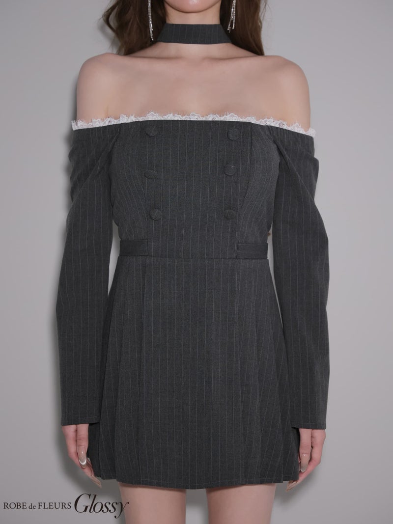 Glossy ローブドフルールグロッシー 【XSサイズあり】ダブルボタンストライプフレアミニキャバドレス gl4800-c