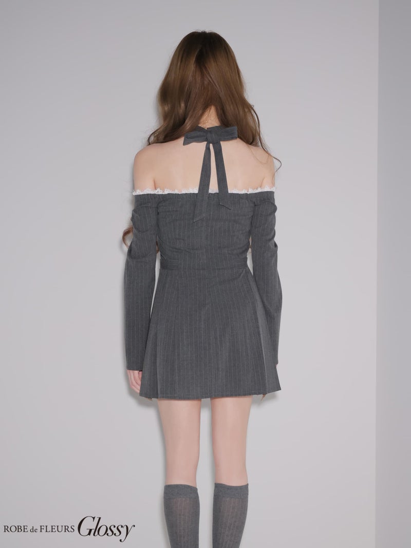 Glossy ローブドフルールグロッシー 【XSサイズあり】ダブルボタンストライプフレアミニキャバドレス gl4800-c