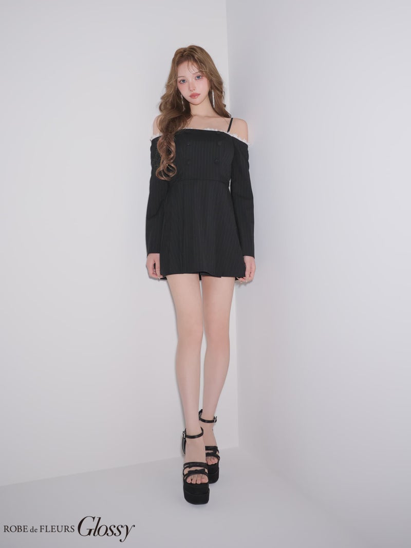 Glossy ローブドフルールグロッシー 【XSサイズあり】ダブルボタンストライプフレアミニキャバドレス gl4800-c