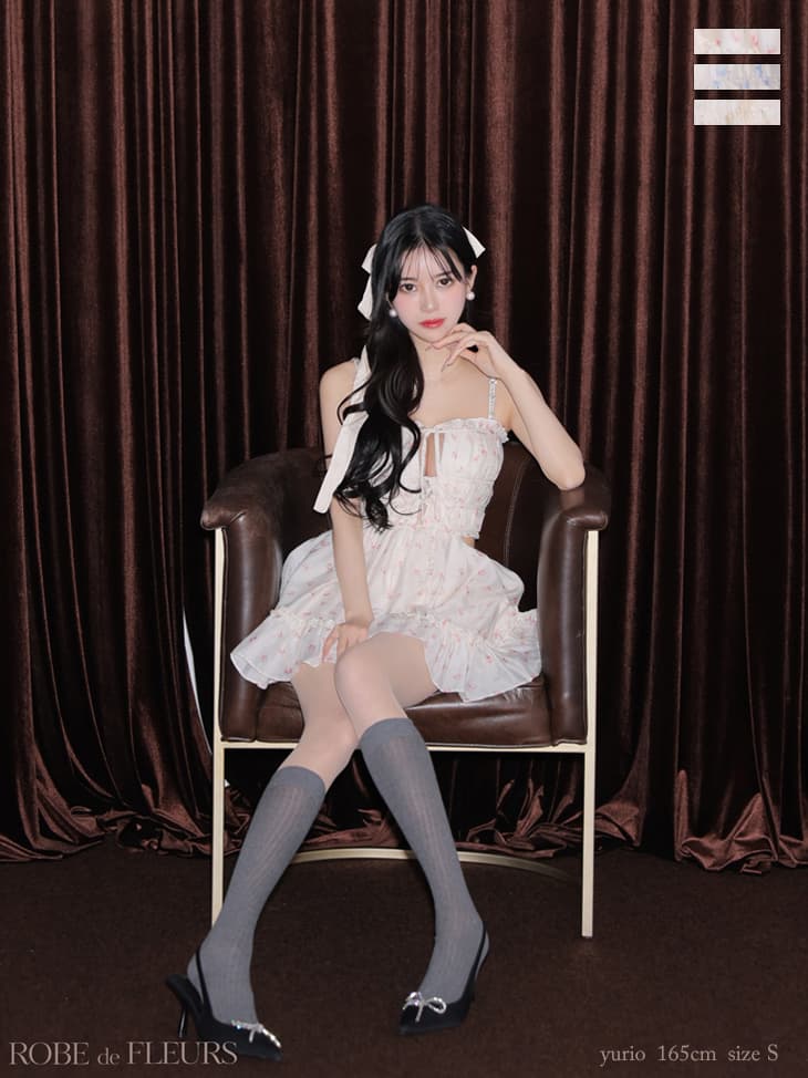 ROBE de FLEURS ローブドフルール 【XSサイズあり】 フラワースタッズリボンフレアミニキャバドレス fm4647-c