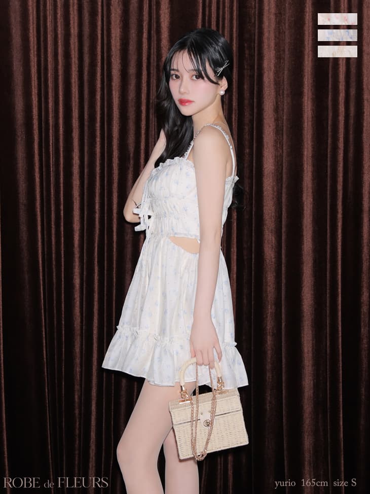 ROBE de FLEURS ローブドフルール 【XSサイズあり】 フラワースタッズリボンフレアミニキャバドレス fm4647-c
