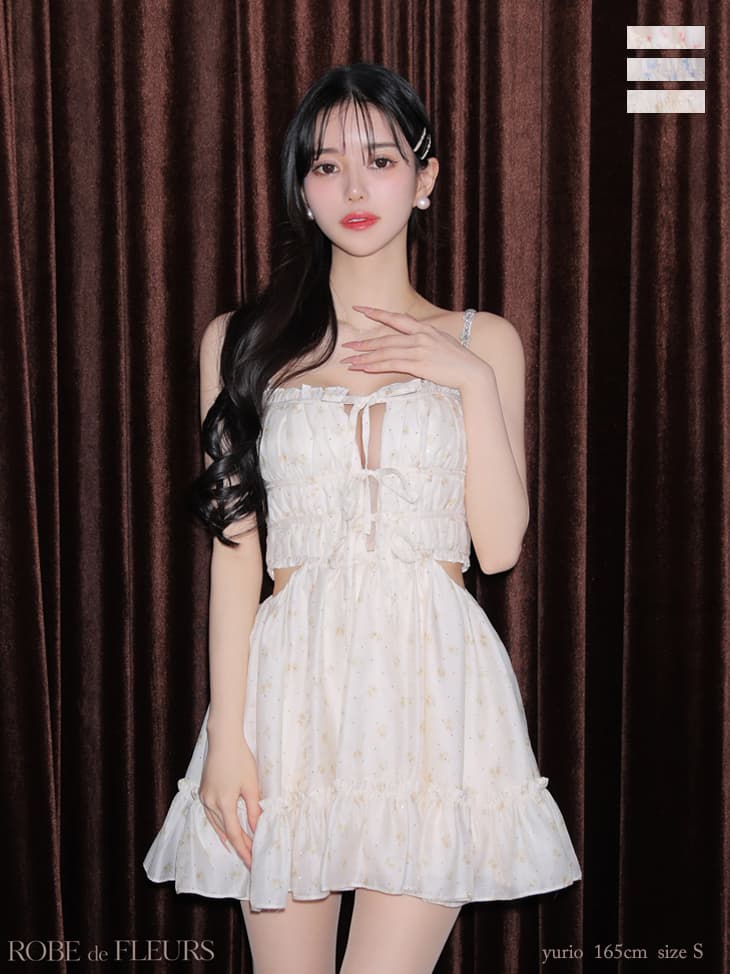ROBE de FLEURS ローブドフルール 【XSサイズあり】 フラワースタッズリボンフレアミニキャバドレス fm4647-c