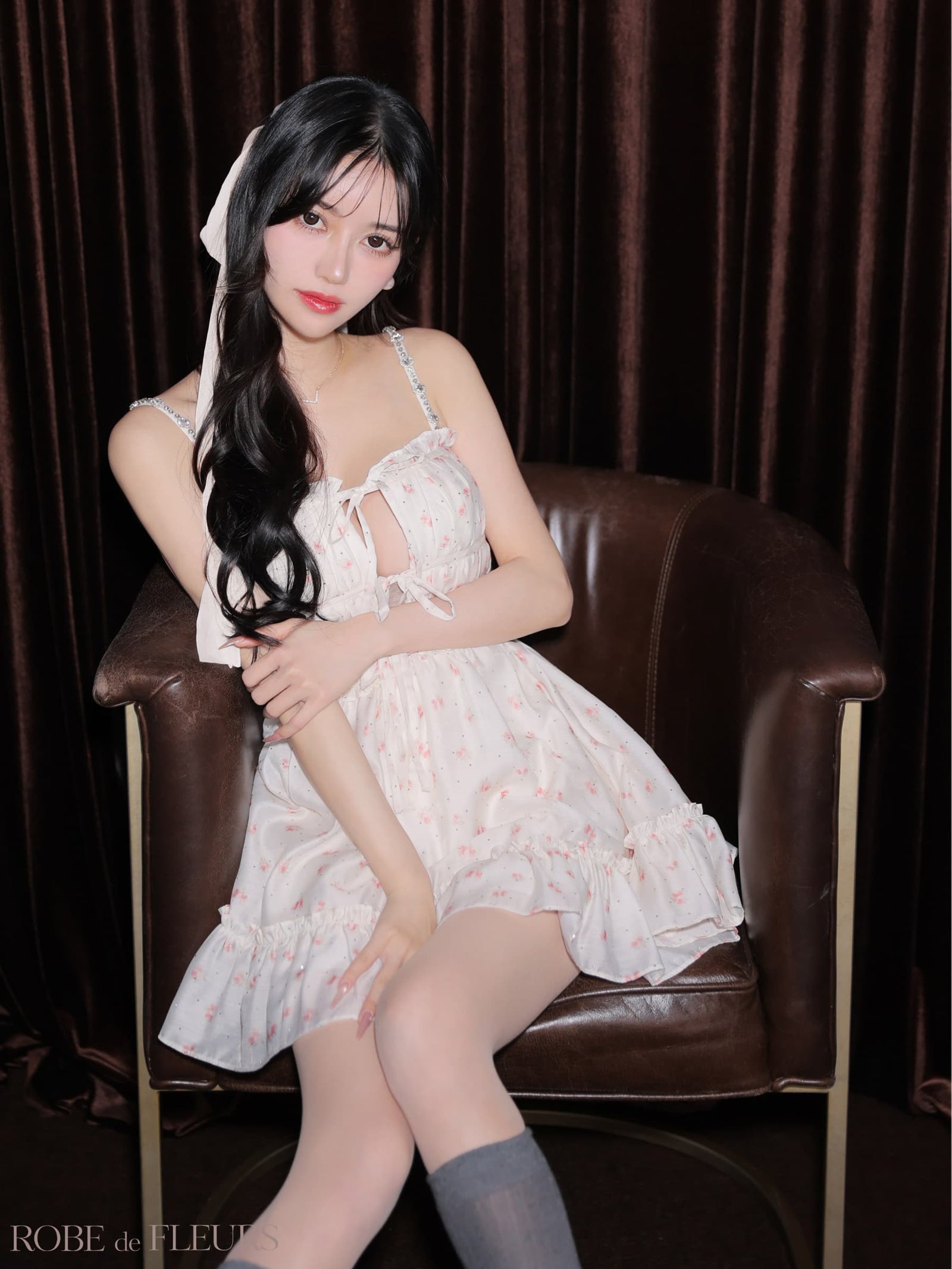 ROBE de FLEURS ローブドフルール 【XSサイズあり】 フラワースタッズリボンフレアミニキャバドレス fm4647-c