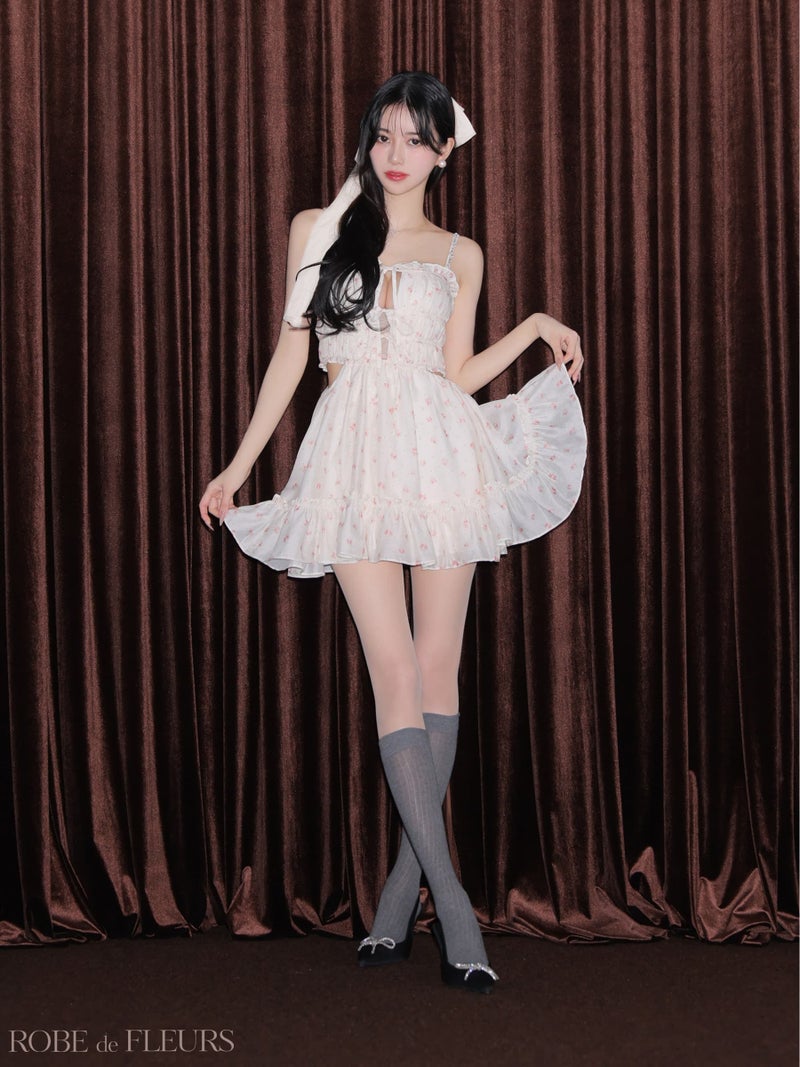 ROBE de FLEURS ローブドフルール 【XSサイズあり】 フラワースタッズリボンフレアミニキャバドレス fm4647-c