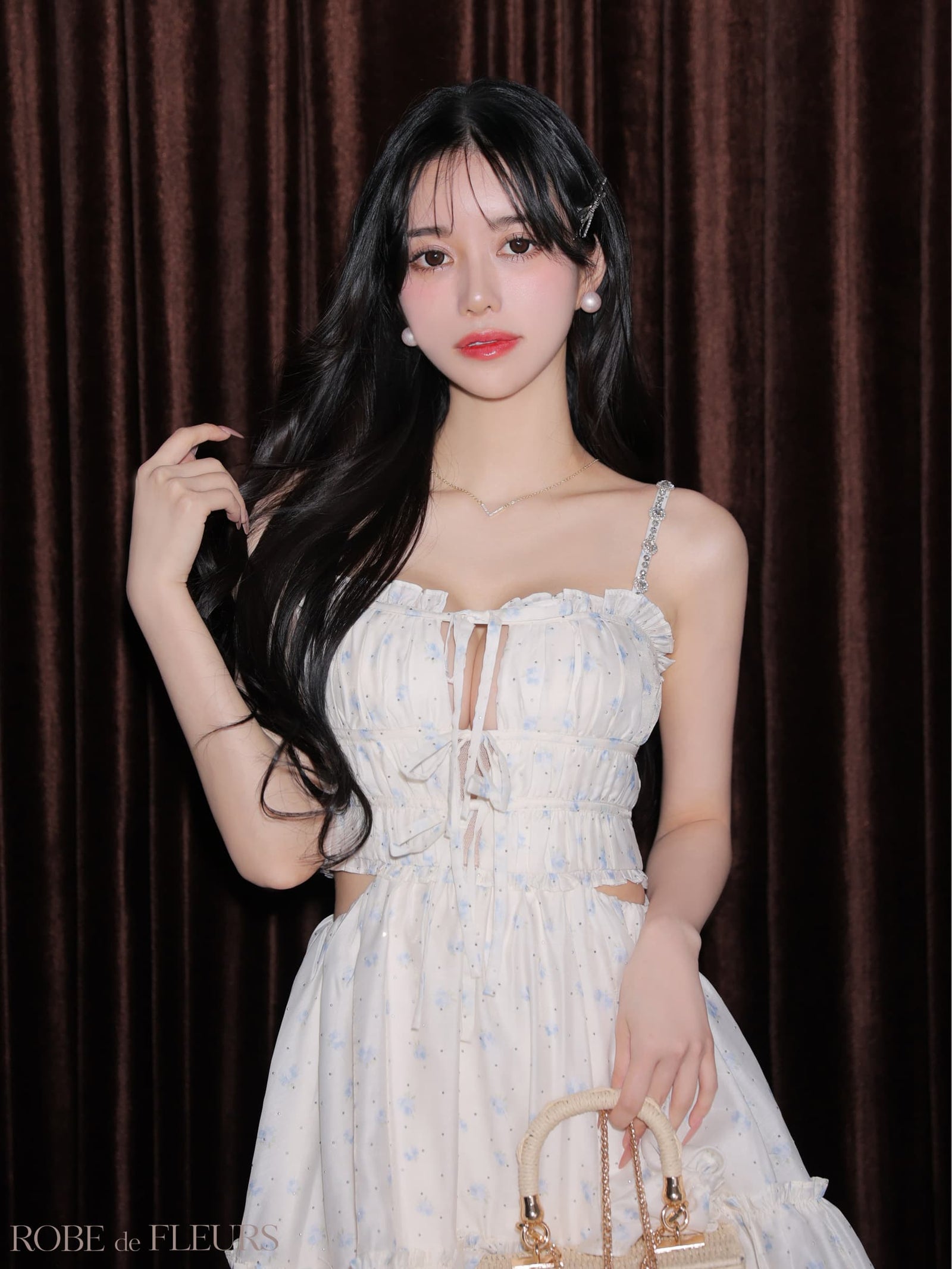 ROBE de FLEURS ローブドフルール 【XSサイズあり】 フラワースタッズリボンフレアミニキャバドレス fm4647-c